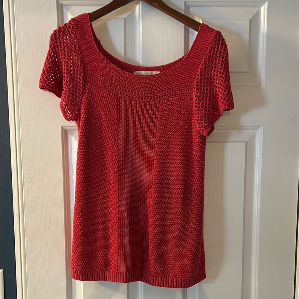 Red Knit Blouse with Open Sleeves